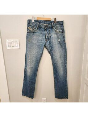 Diesel Timmen Jeans Men 36x34 Blue Distressed Straight Leg Denim Button Fly